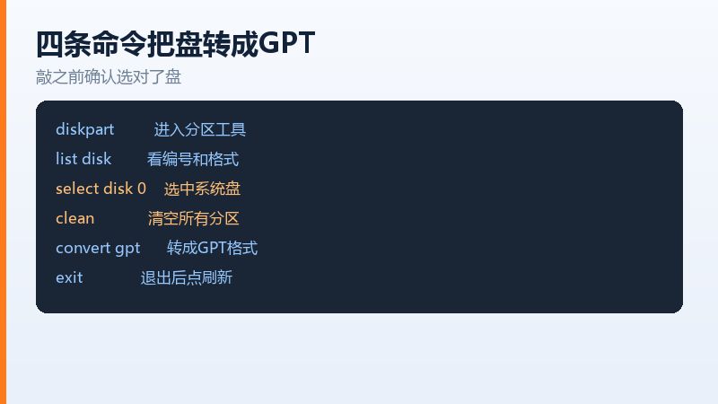 用diskpart把硬盘转成GPT的四条命令