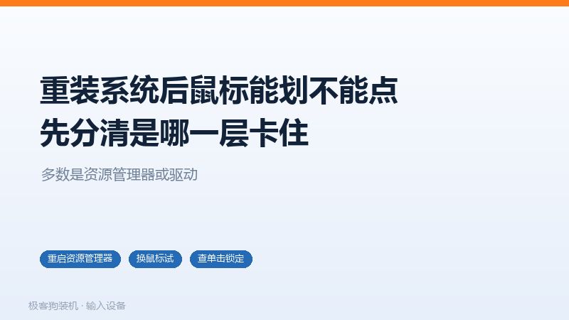 重装系统后鼠标能动但点不了的三种原因,资源管理器、驱动、单击锁定